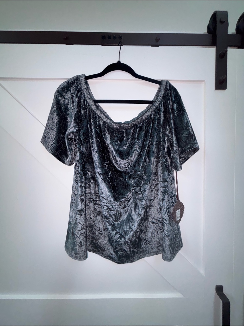 Knox Rose Silver Velvet Off-Shoulder Top